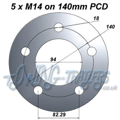 Trailer wheel PCD 5 stud 140mm PCD for Ifor williams, Indespension, Brian james, Beatson, Wessex, Brenderup trailer