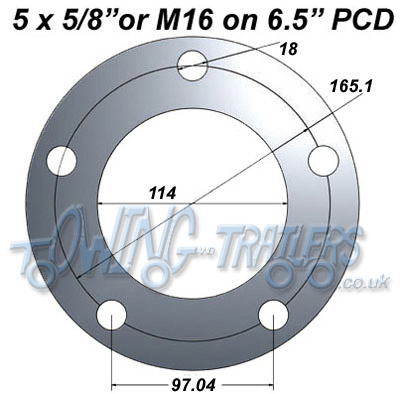 Trailer wheel PCD 5 stud 6.5 inch PCD for Ifor williams, Indespension, Brian james, Beatson, Wessex, Brenderup trailer