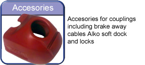 Coupling accessories including Plug keeps Breakaway cables Skids Secondary coupling cables Locks/Security soft dock