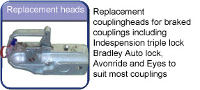Replacement coupling heads 50mm ball 40mm Eye Indespension Triple lock Bradley Auto lock Avon ride Knott Alko Stabilisers Witter