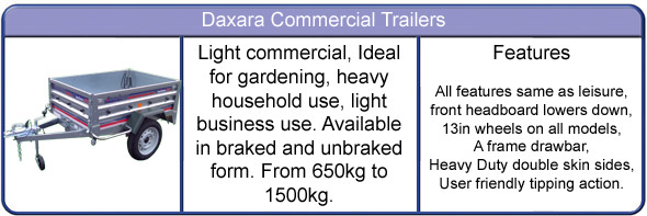 Indespension Daxara commercial and braked 158, 168, 198, 198F, 218, 238, 238 F1000 239x4f trailers