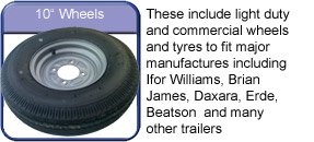 Towing and Trailers Worksop Nottinghamshire near Doncaster 10 inch trailer wheels and tyres for high speed on the road for Indespension, Bateson, Brian James, Ifor Williams, Daxara, Erde, on various PCD's including flotation wheels and commercial tyres including Bius Ply Radial and Crossply tyres
